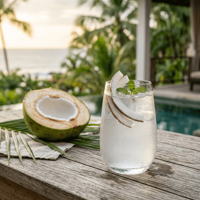 Fresh coconut water in a glass